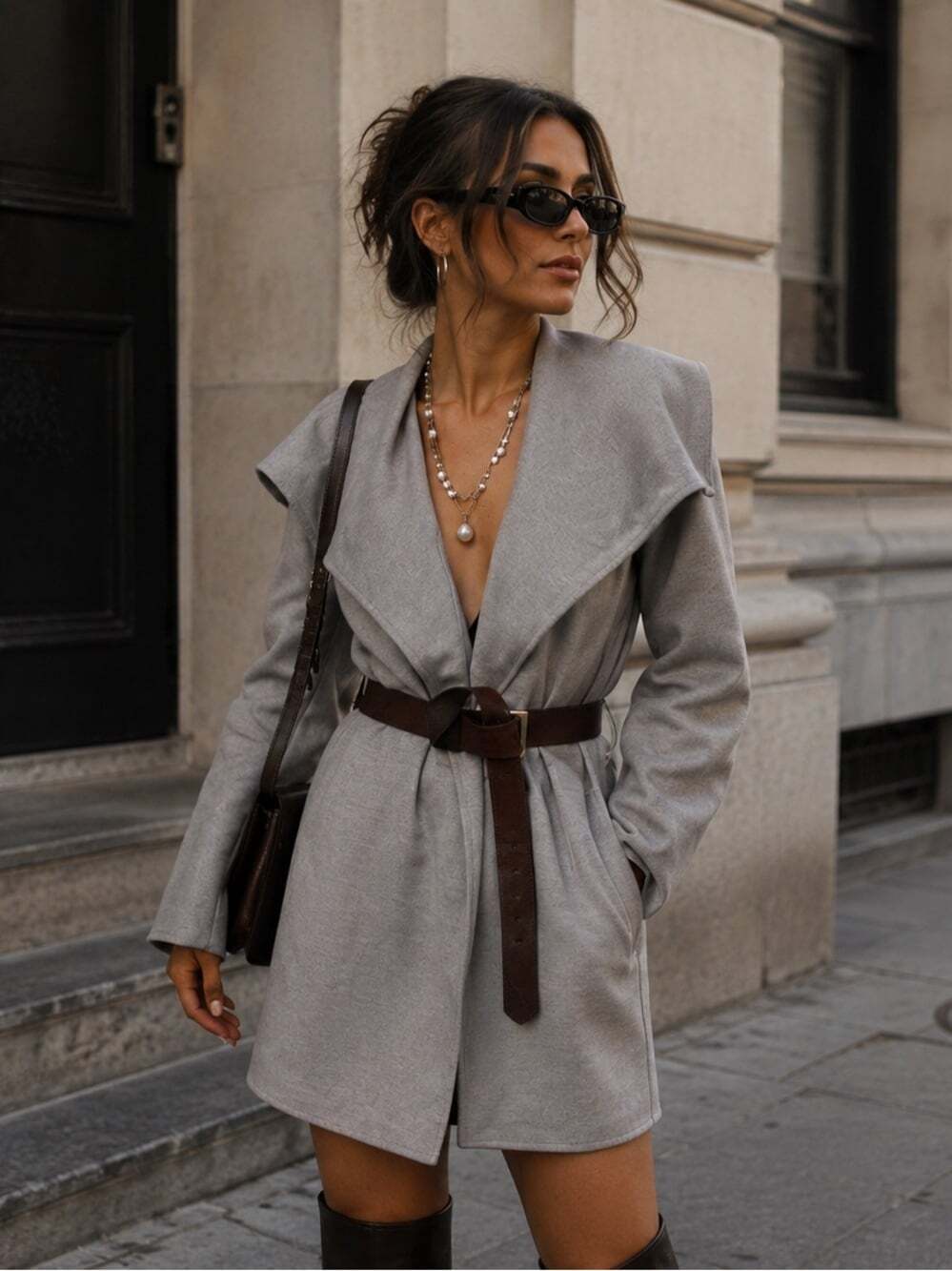 ONLY Our Story Phoebe Drapy Coat in Light Grey/minimalist /clean girl/lagenlook